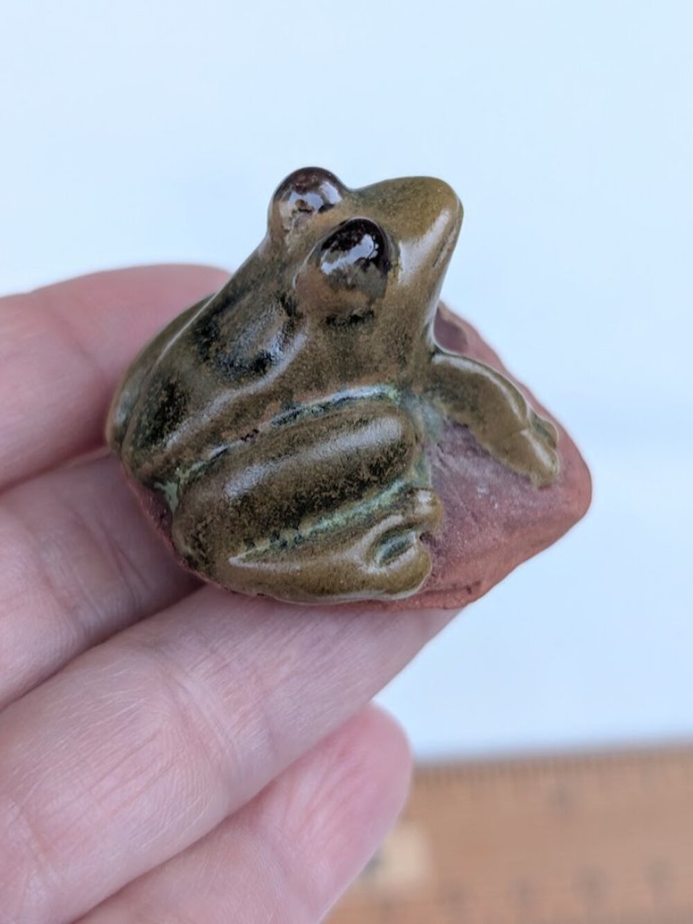 Rare Vintage Taines Puerto Rico Pottery Glazed Coqui Tree Frog on Red Terracotta